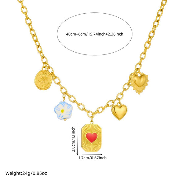 Wholesale Women's Creamy Sweet Style Heart Shape Stainless Steel Electroplated Pendant Chain Necklace