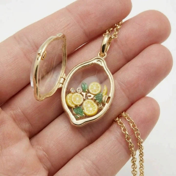 Wholesale Women's Creamy Sweet Style Lemon Shaped Copper Electroplated Pendant Necklace With Regular Chain