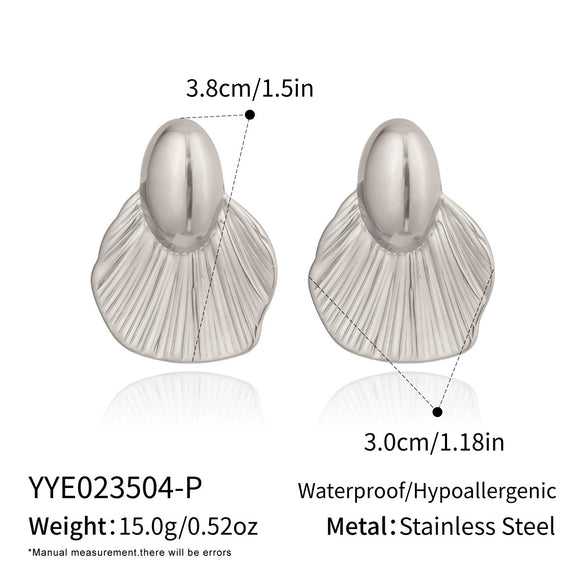 Wholesale Women's Creative Geometric Asymmetrical Striped Leaf Stainless Steel Earrings With Pvd Furnace Vacuum Real Gold Plating Jewelry Accessories