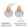 Wholesale Women's Creative Geometric Asymmetrical Striped Leaf Stainless Steel Earrings With Pvd Furnace Vacuum Real Gold Plating Jewelry Accessories