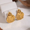 Wholesale Women's Creative Geometric Asymmetrical Striped Leaf Stainless Steel Earrings With Pvd Furnace Vacuum Real Gold Plating Jewelry Accessories