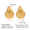 Wholesale Women's Creative Geometric Asymmetrical Striped Leaf Stainless Steel Earrings With Pvd Furnace Vacuum Real Gold Plating Jewelry Accessories