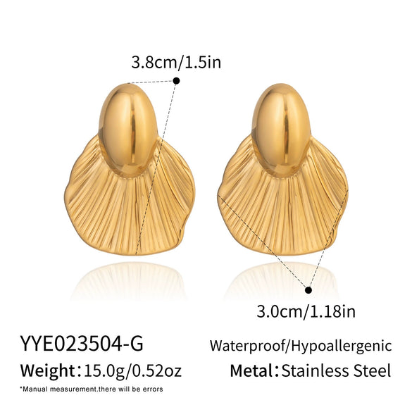 Wholesale Women's Creative Geometric Asymmetrical Striped Leaf Stainless Steel Earrings With Pvd Furnace Vacuum Real Gold Plating Jewelry Accessories
