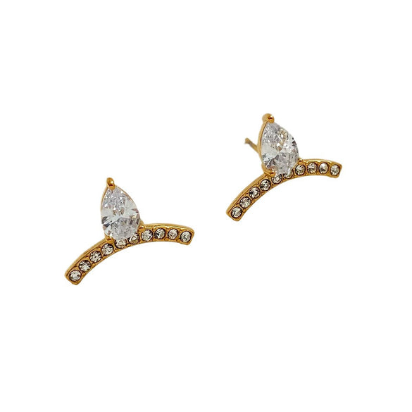 Wholesale Women's Creative Geometric Stainless Steel Earrings With Inlaid Zircon And Electroplating High Sweet Wind Design