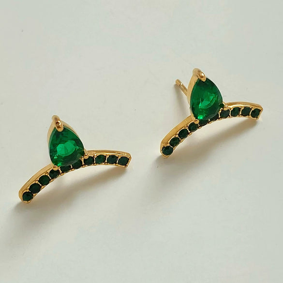 Wholesale Women's Creative Geometric Stainless Steel Earrings With Inlaid Zircon And Electroplating High Sweet Wind Design