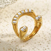 Wholesale Women's Creative Geometric Stainless Steel 18K Gold Plated Highend Asymmetrical Zircon Ring Hand Jewelry