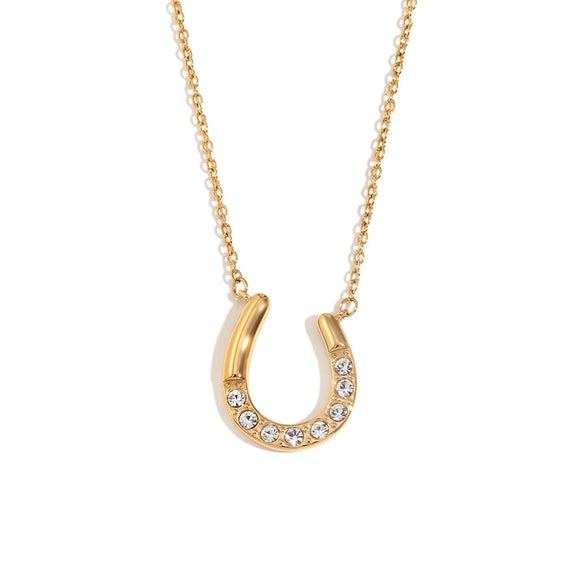 Wholesale Women's Creative Personality Pendant Necklace Stainless Steel Electroplated 18K Gold Horseshoe U Shaped