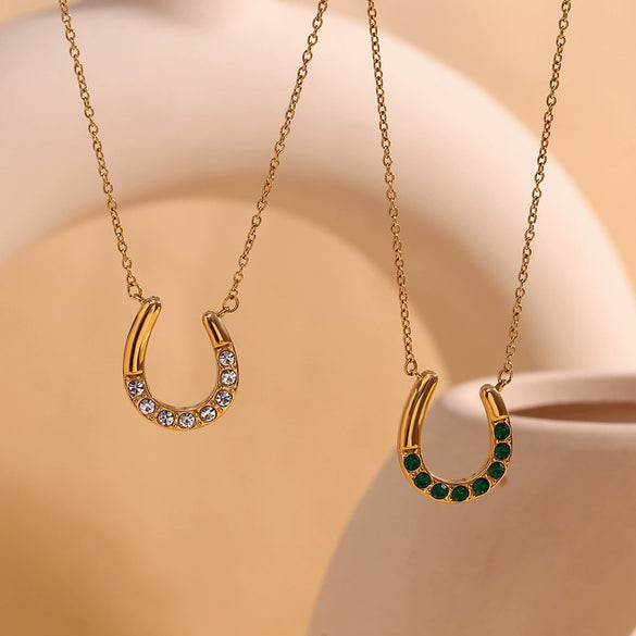 Wholesale Women's Creative Personality Pendant Necklace Stainless Steel Electroplated 18K Gold Horseshoe U Shaped