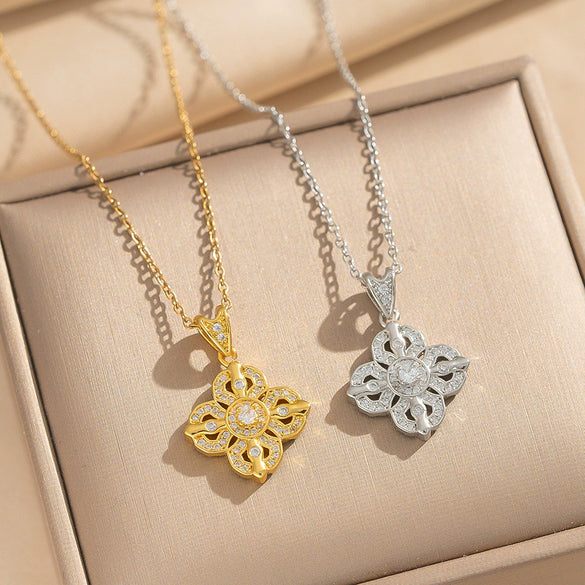 Wholesale Women's Crossroads Chain Necklace With Rhombus Pendant In Titanium Steel And Copper Zircon Gold Plated Light Luxury Geometric Style