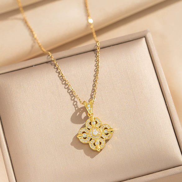 Wholesale Women's Crossroads Chain Necklace With Rhombus Pendant In Titanium Steel And Copper Zircon Gold Plated Light Luxury Geometric Style