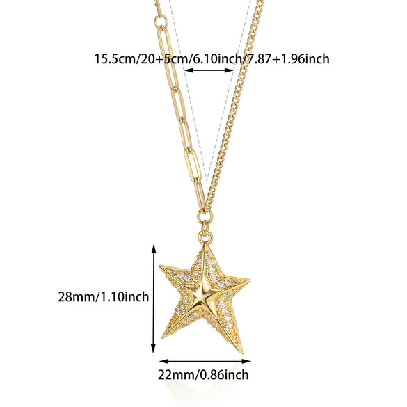 Wholesale Women's Crossstyle Titanium And Stainless Steel Necklace With Heartshaped Pendant Light Luxury Sixpointed Star Geometric Design Electroplated Clavicle Chain