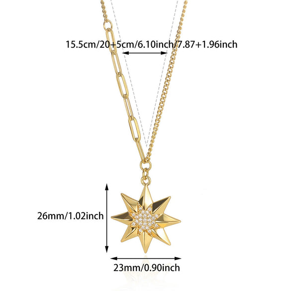Wholesale Women's Crossstyle Titanium And Stainless Steel Necklace With Heartshaped Pendant Light Luxury Sixpointed Star Geometric Design Electroplated Clavicle Chain