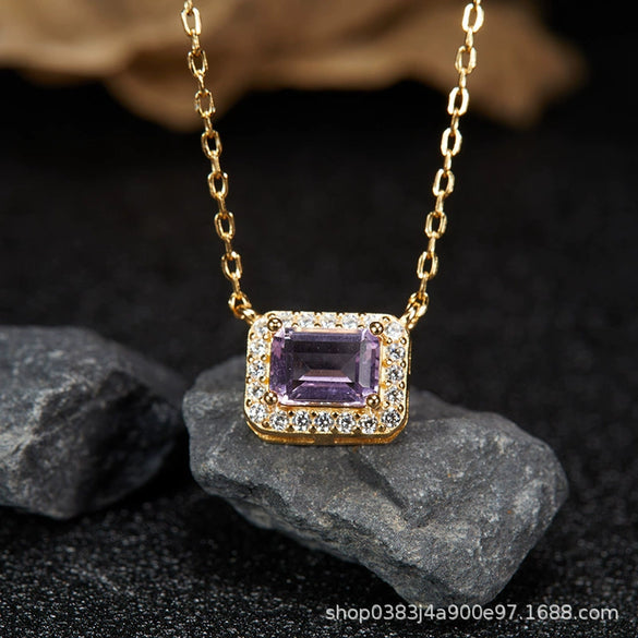 Wholesale Women's Crystal And 925 Sterling Silver Geometric Style Necklace Pendant Set With Gems And Cross Chain