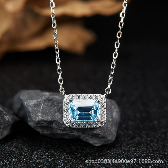 Wholesale Women's Crystal And 925 Sterling Silver Geometric Style Necklace Pendant Set With Gems And Cross Chain