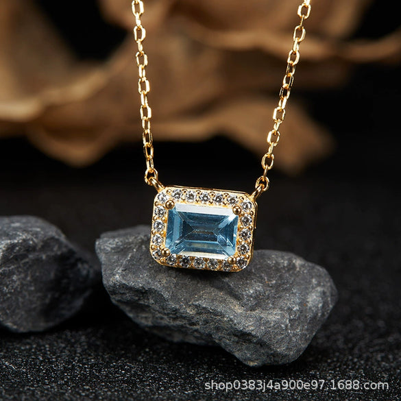 Wholesale Women's Crystal And 925 Sterling Silver Geometric Style Necklace Pendant Set With Gems And Cross Chain