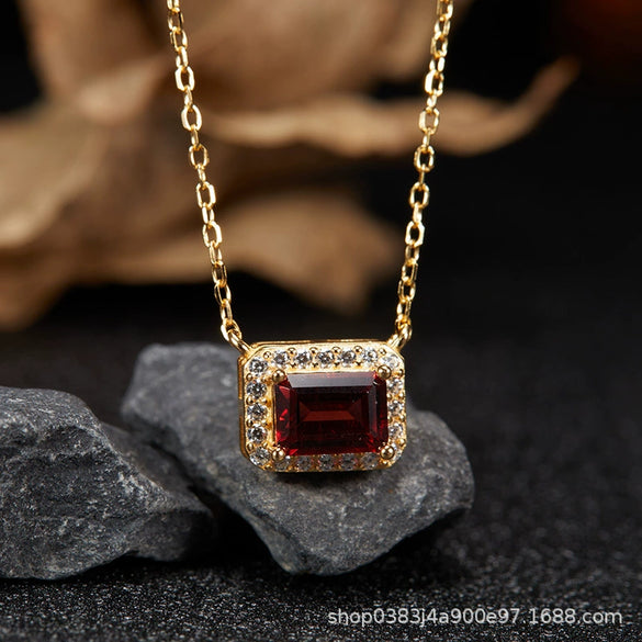 Wholesale Women's Crystal And 925 Sterling Silver Geometric Style Necklace Pendant Set With Gems And Cross Chain