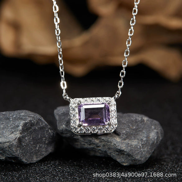 Wholesale Women's Crystal And 925 Sterling Silver Geometric Style Necklace Pendant Set With Gems And Cross Chain