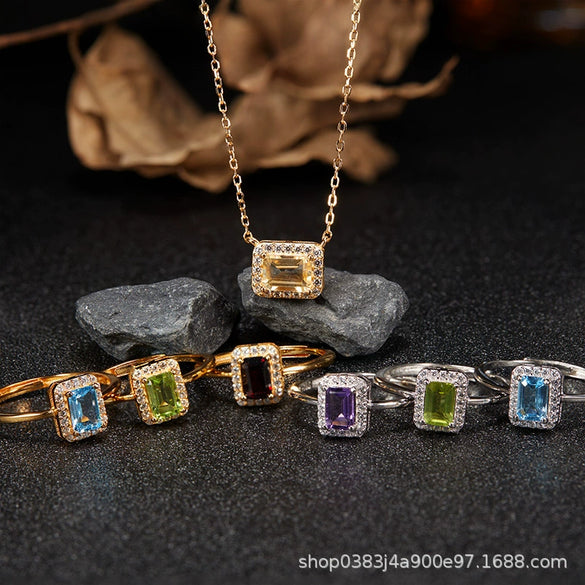 Wholesale Women's Crystal And 925 Sterling Silver Geometric Style Necklace Pendant Set With Gems And Cross Chain