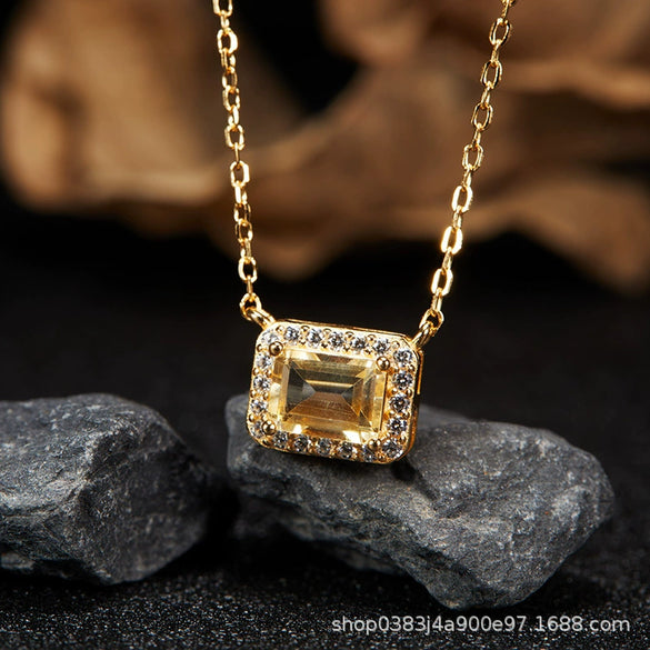 Wholesale Women's Crystal And 925 Sterling Silver Geometric Style Necklace Pendant Set With Gems And Cross Chain