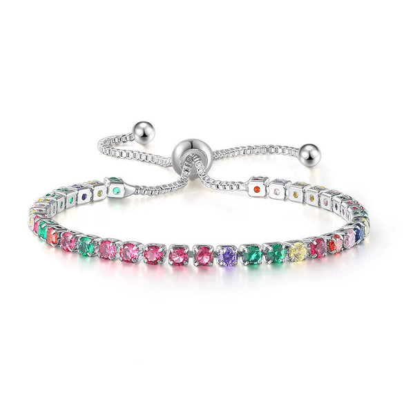 Wholesale Women's Crystal Tennis Bracelet With Colorful Zircon Copper Material Rhombus Shape Inlaid Zircon Process