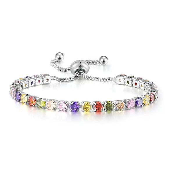 Wholesale Women's Crystal Tennis Bracelet With Colorful Zircon Copper Material Rhombus Shape Inlaid Zircon Process