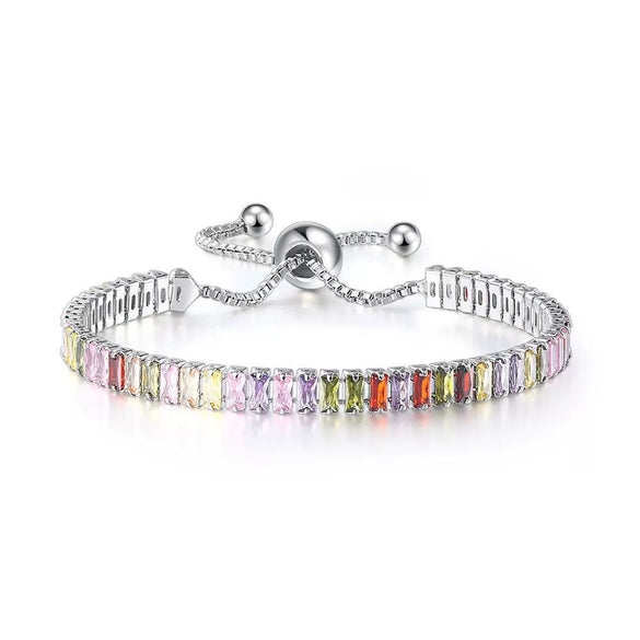 Wholesale Women's Crystal Tennis Bracelet With Colorful Zircon Copper Material Rhombus Shape Inlaid Zircon Process