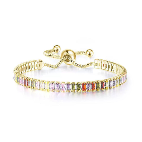 Wholesale Women's Crystal Tennis Bracelet With Colorful Zircon Copper Material Rhombus Shape Inlaid Zircon Process