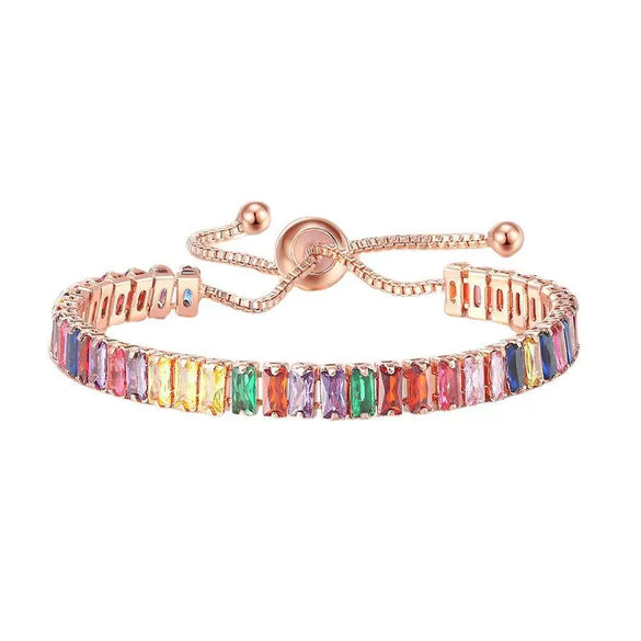 Wholesale Women's Crystal Tennis Bracelet With Colorful Zircon Copper Material Rhombus Shape Inlaid Zircon Process