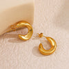 Wholesale Women's Cshaped Stainless Steel Hollow Geometric Earrings 18K Gold Plated