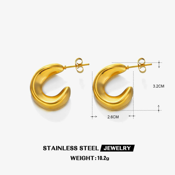 Wholesale Women's Cshaped Stainless Steel Hollow Geometric Earrings 18K Gold Plated