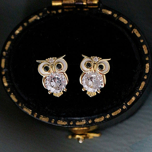Wholesale Women's Cute Animal Owl Copper Zirconia Earrings