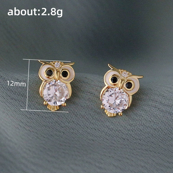 Wholesale Women's Cute Animal Owl Copper Zirconia Earrings