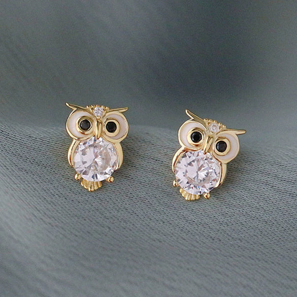 Wholesale Women's Cute Animal Owl Copper Zirconia Earrings