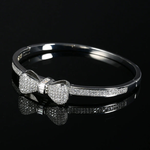 Wholesale Women's Cute Bow Simulation Drill Copper Platinum Plated Micro Inlaid Zircon Geometric Style Bracelet