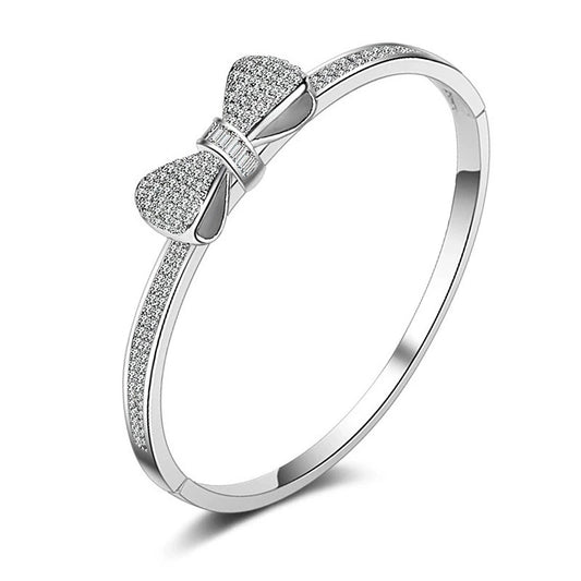 Wholesale Women's Cute Bow Simulation Drill Copper Platinum Plated Micro Inlaid Zircon Geometric Style Bracelet