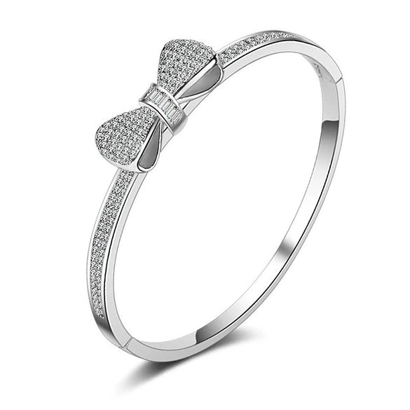 Wholesale Women's Cute Bow Simulation Drill Copper Platinum Plated Micro Inlaid Zircon Geometric Style Bracelet