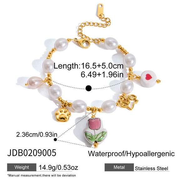 Wholesale Women's Cute Geometric And Floral Patterned Stainless Steel Electroplated Bracelet Jewelry