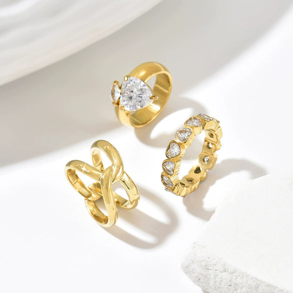 Wholesale Women's Cute Geometric Heartshaped Stainless Steel Vacuum Furnace Electroplated Diamond Ring Jewelry Accessories