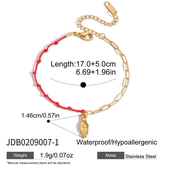 Wholesale Women's Cute Geometric Stainless Steel Electroplated Rhinestone Red Rope Bracelet Jewelry