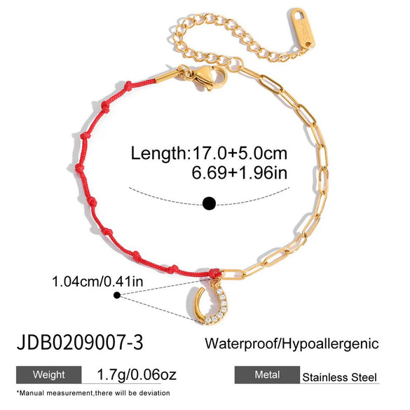 Wholesale Women's Cute Geometric Stainless Steel Electroplated Rhinestone Red Rope Bracelet Jewelry