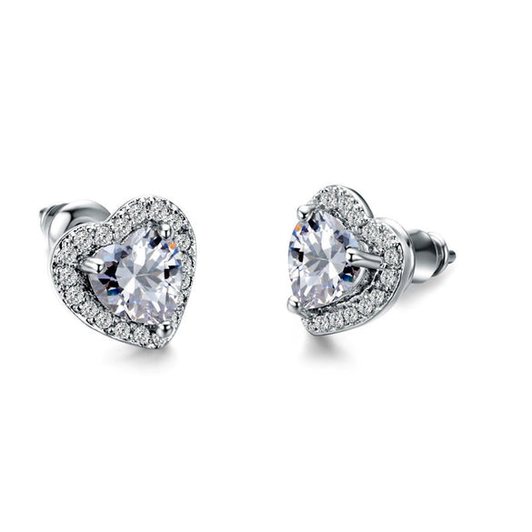 Wholesale Women's Cute Heart Shaped Copper Ear Studs With Inlaid Zircon