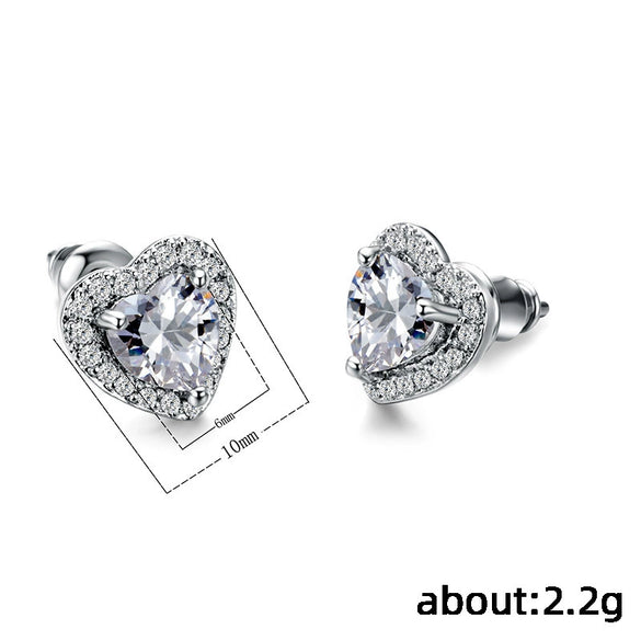 Wholesale Women's Cute Heart Shaped Copper Ear Studs With Inlaid Zircon