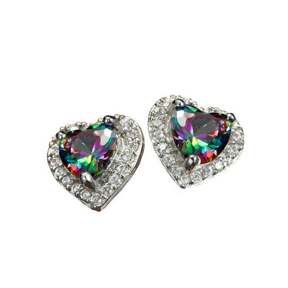 Wholesale Women's Cute Heart Shaped Copper Ear Studs With Inlaid Zircon