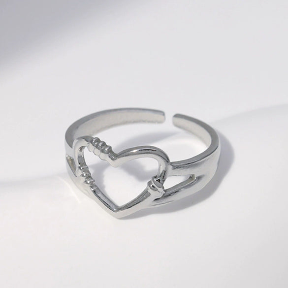 Wholesale Women's Cute Heartshaped Electroplated Stainless Steel Open Ring