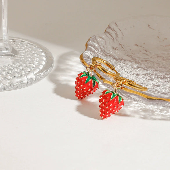 Wholesale Women's Cute Sweet Stainless Steel Fruit Shaped Electroplated Earrings