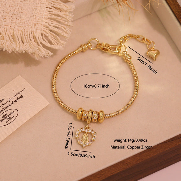 Wholesale Women's Cute Virgin Pendant Bracelet With Real Gold Plated Environmentally Friendly Copper Microinlay Jewelry Accessories