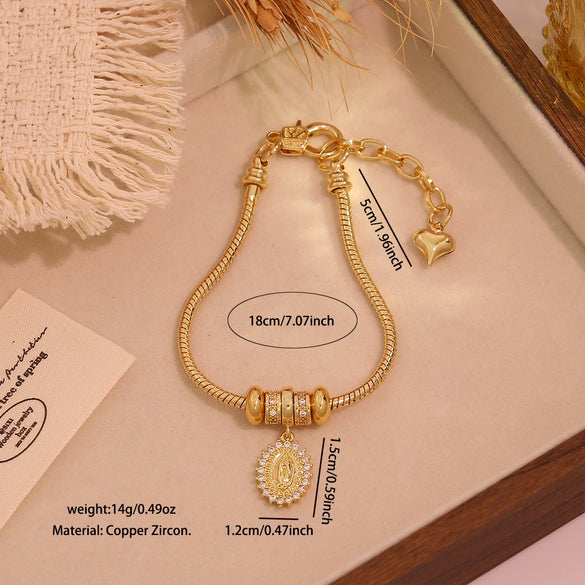 Wholesale Women's Cute Virgin Pendant Bracelet With Real Gold Plated Environmentally Friendly Copper Microinlay Jewelry Accessories