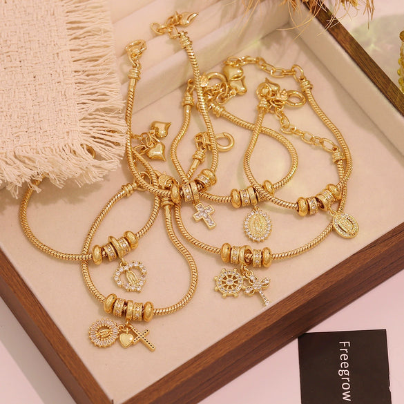 Wholesale Women's Cute Virgin Pendant Bracelet With Real Gold Plated Environmentally Friendly Copper Microinlay Jewelry Accessories
