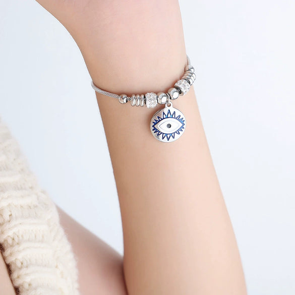 Wholesale Women's Devil's Eye Titanium Steel Bracelet With Geometric Design And Inlaid Zircon Electroplating