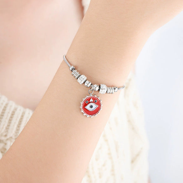 Wholesale Women's Devil's Eye Titanium Steel Bracelet With Geometric Design And Inlaid Zircon Electroplating